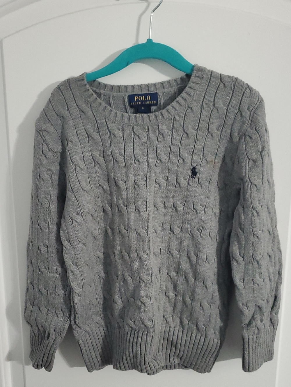Kids Polo by Ralph Lauren Light Gray Cable Crewneck Sweater